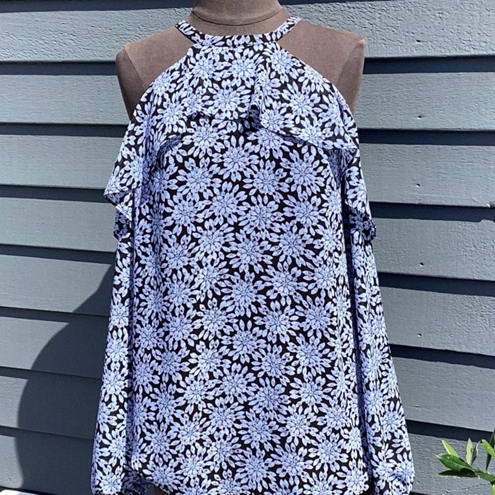 MICHAEL Michael Kors Floral Halter Neck Cold Shoulder Long Sleeve Blouse Medium